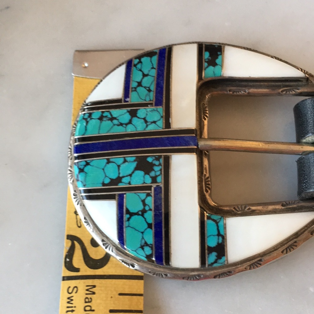 Vintage Navajo Native American Inlaid Ranger Belt Buckle Set - Picture 12 of 16